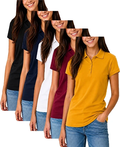 Galaxy by Harvic Women's Short Sleeve School Uniform Pique Polo Shirt-5 Pack