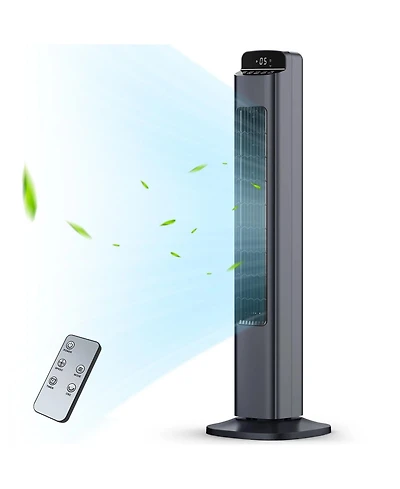 Cowsar Bladeless Tower Fan with Remote, 5 Speeds,Grey