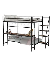 Streamdale Furniture Metal Bunk Bed with Desk and Led Lights