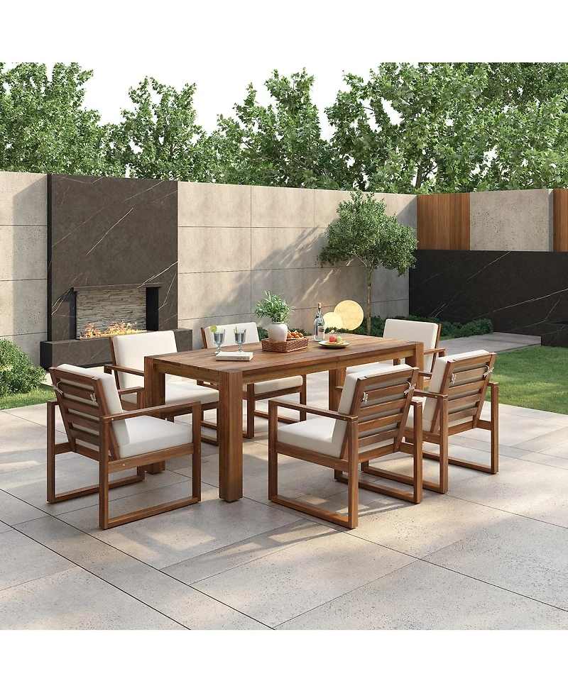 Streamdale Furniture 7-Piece Outdoor Patio Dining Set with Umbrella Hole and Cushions