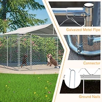 Streamdale Furniture Heavy Duty 14.8x14.8ft Galvanized Chain Link Dog Kennel with Waterproof Cover