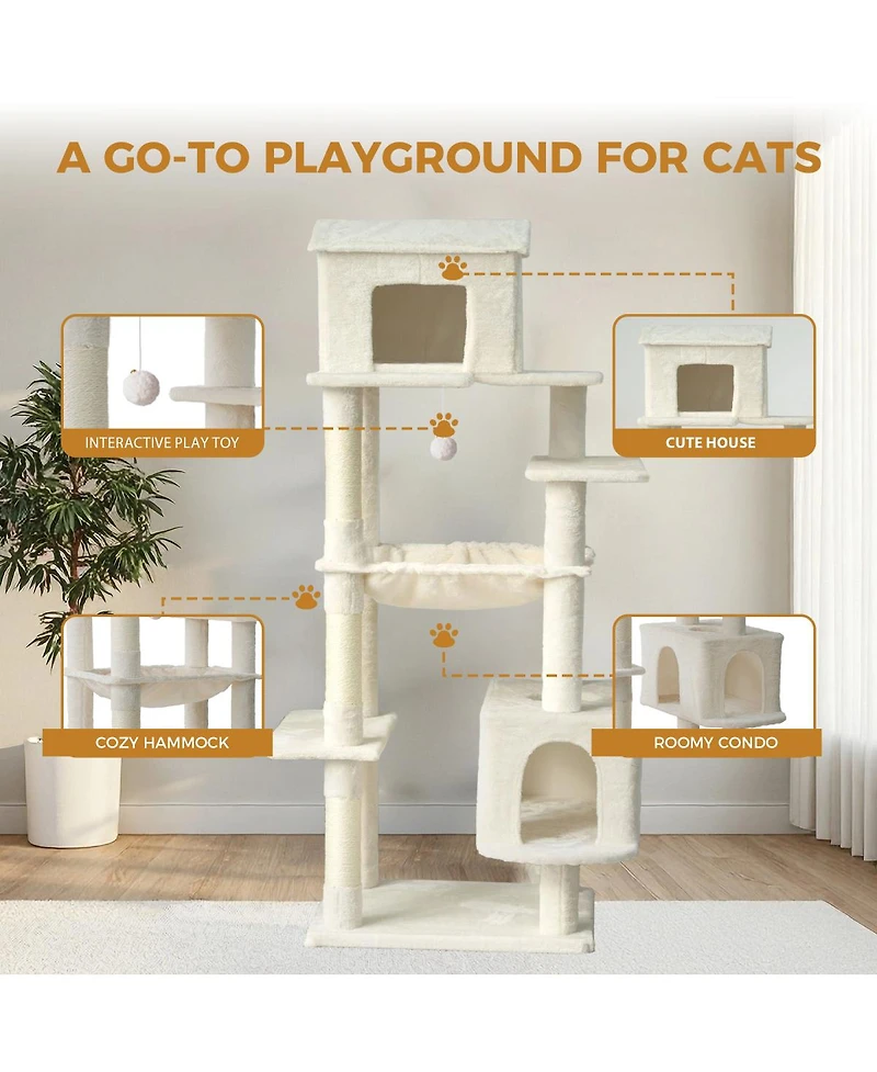 Streamdale Furniture Multi-Level Cat Tree with House, Hammock, and Scratching Posts