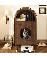 Streamdale Furniture 2-in-1 Two-Level Cat Litter Box Enclosure and Cozy Condo - Espresso