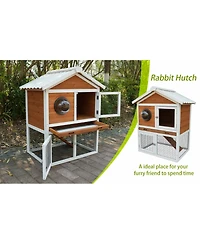 Streamdale Furniture 2-Tier Wooden Rabbit Hutch with Waterproof Roof and Pull-Out Tray