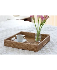 Artifacts Rattan Square Serving Tray with Cutout Handles