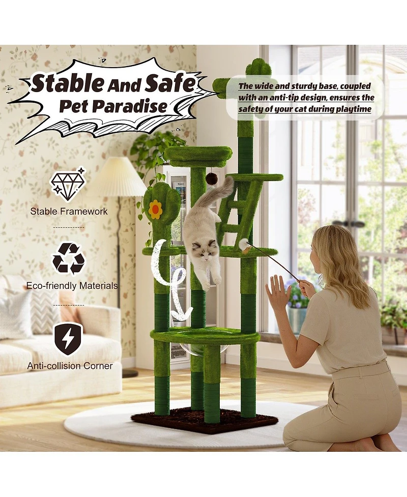 6thdruple Cactus Cat House Tower Multi-Level Tree with Capsule, Perches and Sisal Posts