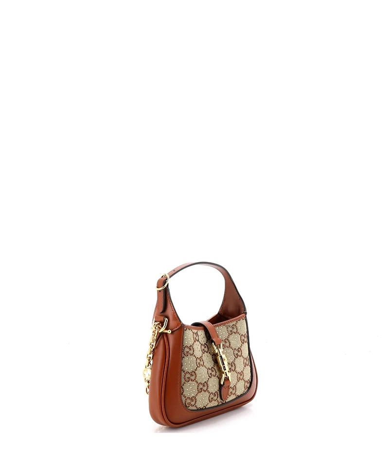 Pre-Owned Gucci Mini Jackie 1961 Chain Hobo Crystal Embellished Gg Canvas