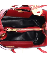 Pre-Owned Prada Medium Convertible Turnlock Dome Satchel Studded Saffiano Leather