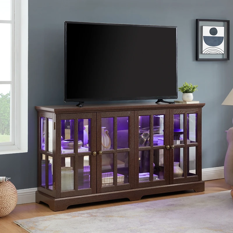 Streamdale Furniture Cherry Led Curio Cabinet with Glass Doors and Adjustable Shelves