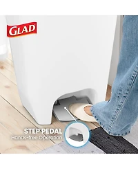 Glad Kitchen Trash Can with Lid, Foot Pedal and Garbage Bag Rings, 13 Gal, White