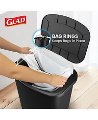 Glad Trash Can with Lid, Stainless Foot Pedal and Garbage Bag Rings, 20 Gal, Black