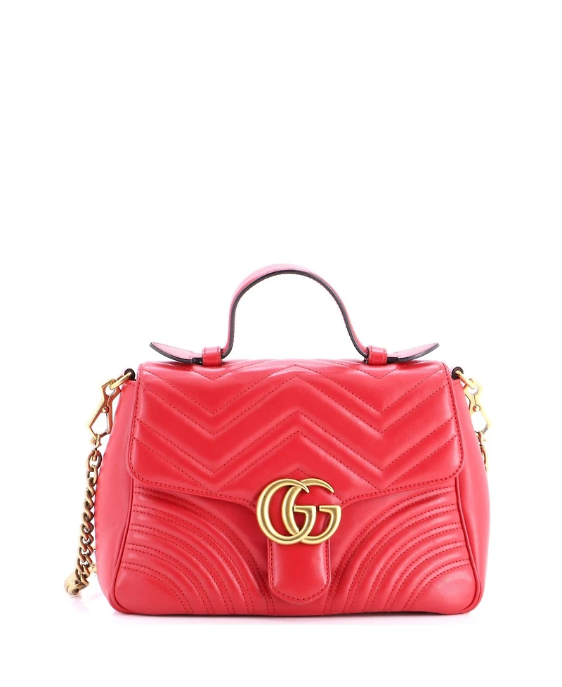 Pre-Owned Gucci Small Gg Marmont Top Handle Flap Bag Matelasse Leather