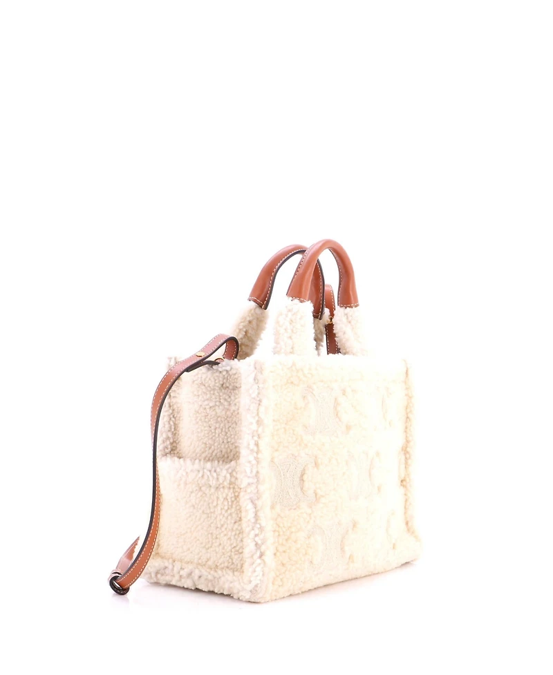 Pre-Owned Celine Small Cabas Thais Tote Triomphe Embroidered Shearling