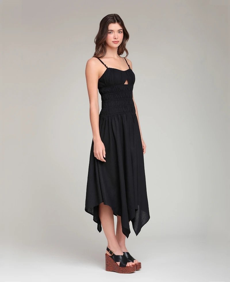 Avec Les Filles Women's Sweetheart Neck Shirred Handkerchief Hem Midi Dress