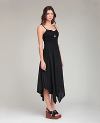 Avec Les Filles Women's Sweetheart Neck Shirred Handkerchief Hem Midi Dress