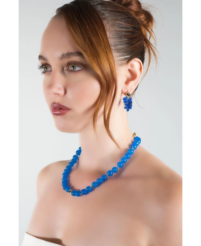 Classicharms Tia Cascade Cluster Royal Blue Chalcedony Bead Drop Earrings