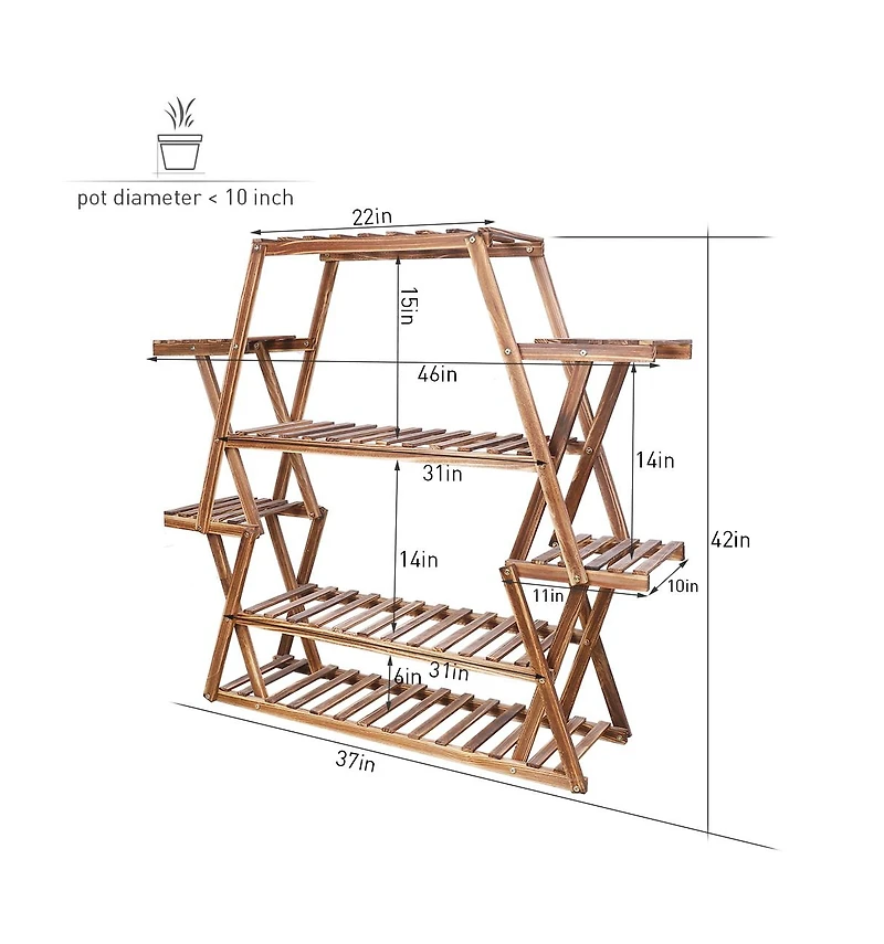 Unho Multi-Tier Solid Pine Plant Stand, Sturdy Triangular Stable Decorative Flower Rack for Home Decor