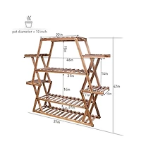 Unho Multi-Tier Solid Pine Plant Stand, Sturdy Triangular Stable Decorative Flower Rack for Home Decor