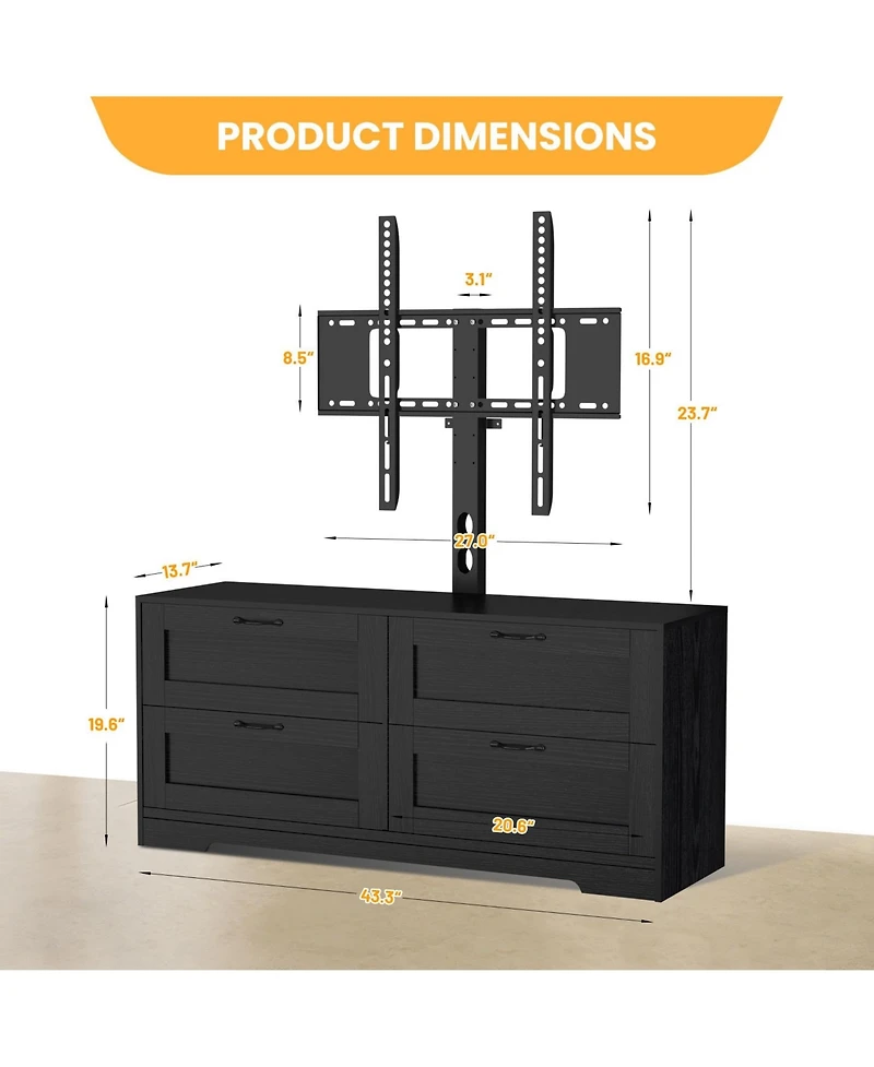 gaomon TV Stand with Mount for Tvs , Media Console 4 Drawers and Adjustable Bracket