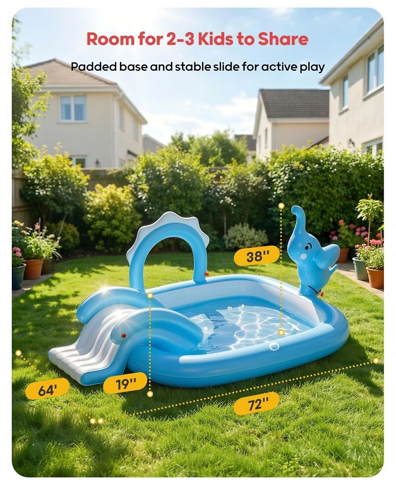 Gnuadz Elephant Inflatable Pool Slide Sprinkler Play Center Kiddie Garden Backyard