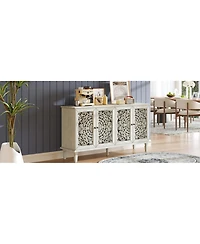 Streamdale Furniture 60inch Antique Buffet Cabinet - Floral Carvings, Adjustable Shelves