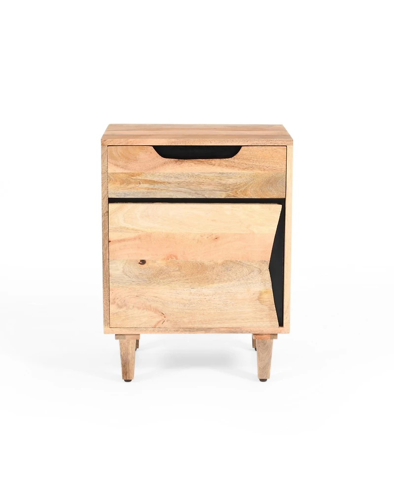 Rainsken Modern Nightstand, Wood Bedside Table with Drawer, Storage Cabinet and Cut Out Handles Design for Bedroom