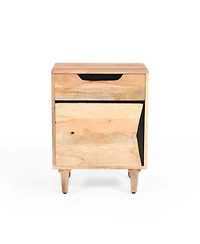 Rainsken Modern Nightstand, Wood Bedside Table with Drawer, Storage Cabinet and Cut Out Handles Design for Bedroom