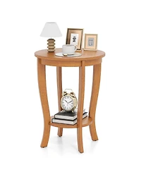 Sugift 2-tier Round End Table with Solid Wood Legs