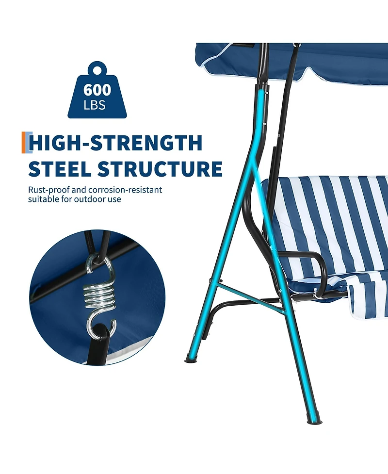 homfan 3-Seat Outdoor Swing with Adjustable Canopy, Waterproof Cushions, Heavy-Duty Steel Frame, Patio Glider for Backyard, Porch, Lawn, Garden