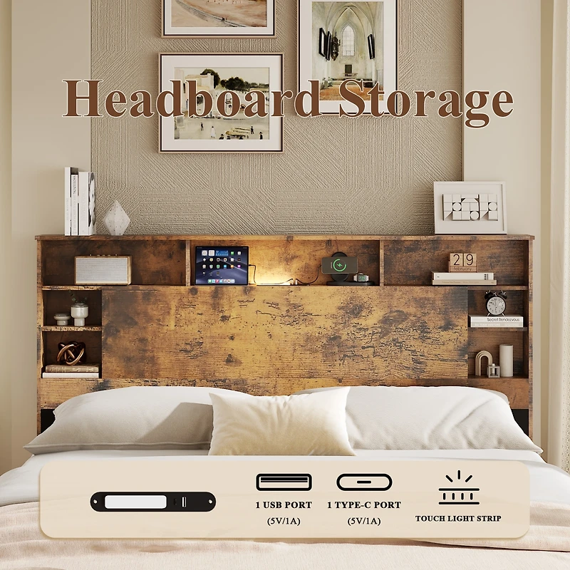 Streamdale Furniture Storage Bed with Charging and Led Lights