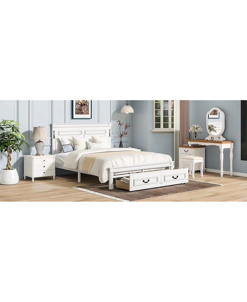 Streamdale Furniture Led Storage Bed with Usb and Pinewood Frame