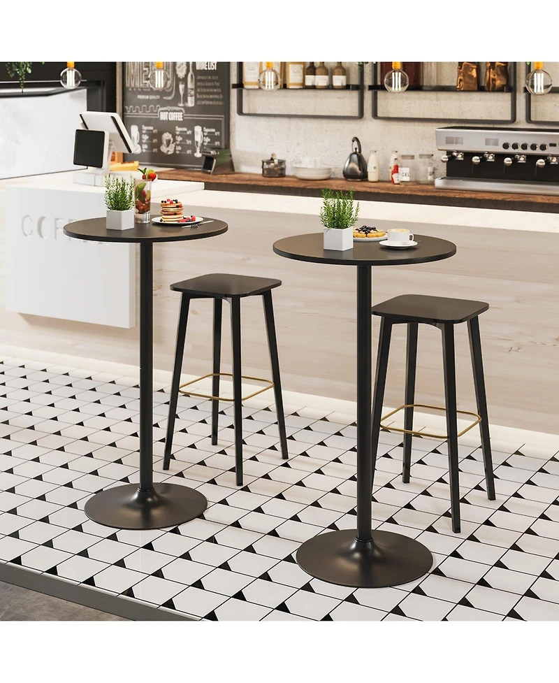 Slickblue Set of 2 Round Cocktail Side Table with Metal Frame and Mdf Top, Modern Living Room Furniture