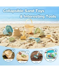 Gnuadz Beach Toys Collapsible Sand Buckets Shovels Rakes Mesh Bag Sandcastle Kit