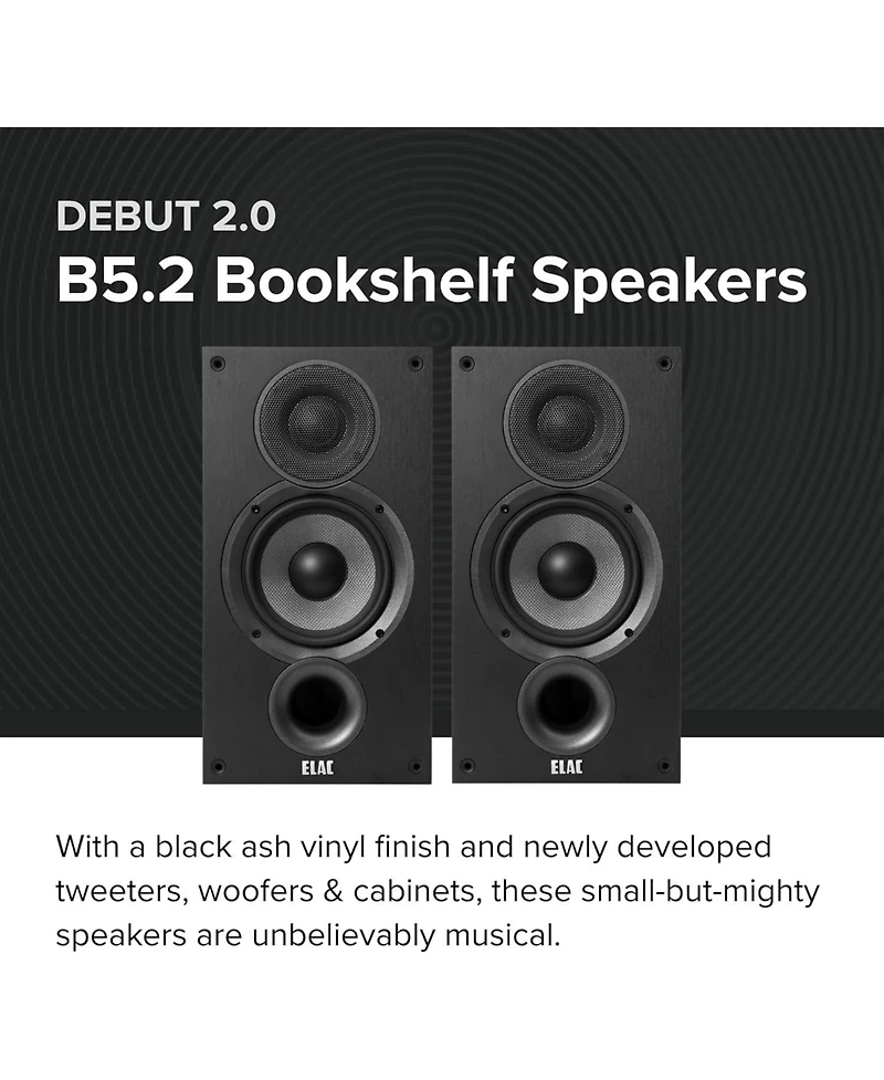 Elac B5.2 Debut Series Two Way 120 Watt Bookshelf Speakers (Pair)