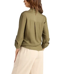 Bcx Women's Texture Gauze Collared Button-Front Top