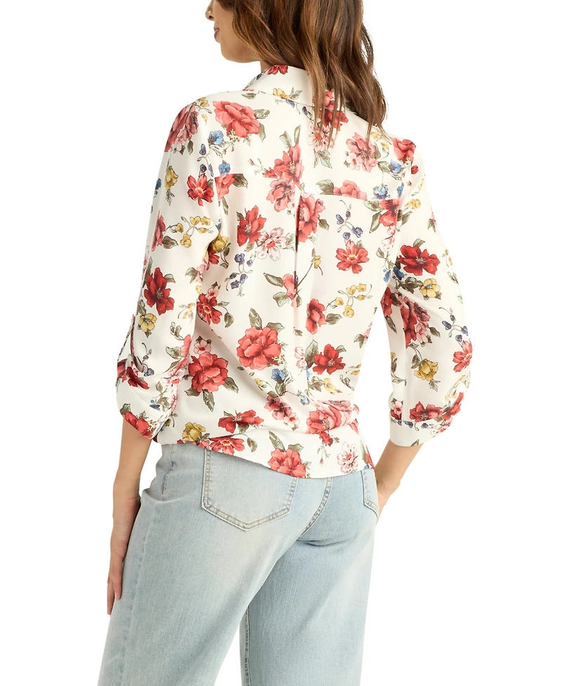 Bcx Women's Printed Collared Button-Up Top