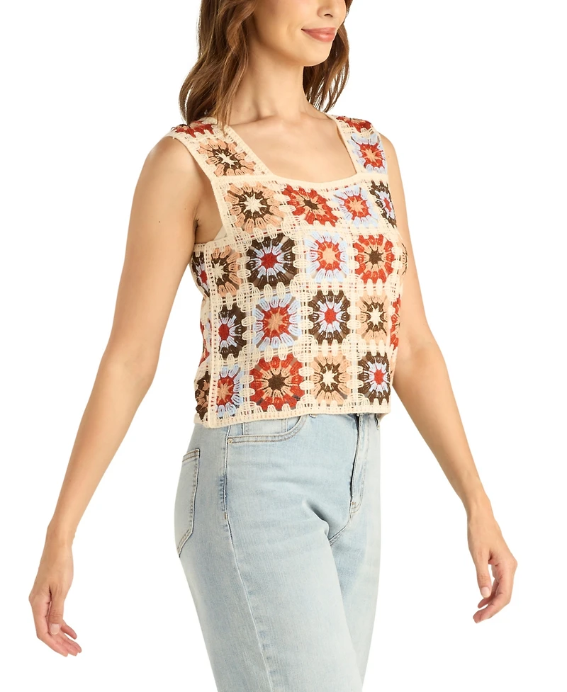 Bcx Women's Crochet Granny Cropped Tank Sweater