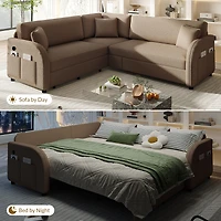 Streamdale Furniture L-Shaped Sofa Bed with Usb, Teddy Upholstered Sectional