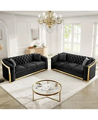 Streamdale Furniture Velvet Tufted Luxury Sofa with Gold Accents