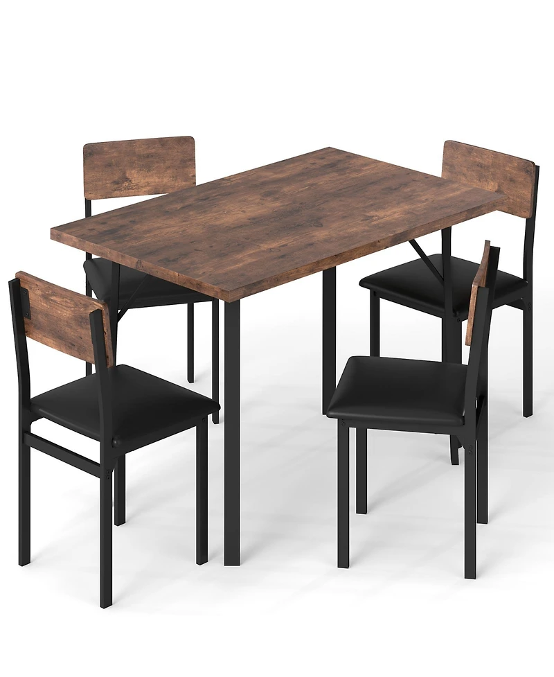 Slickblue 5 Piece Dining Set for 4 People Industrial Table and Leather Chairs