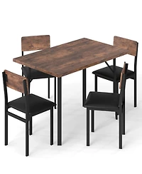 Slickblue 5 Piece Dining Set for 4 People Industrial Table and Leather Chairs