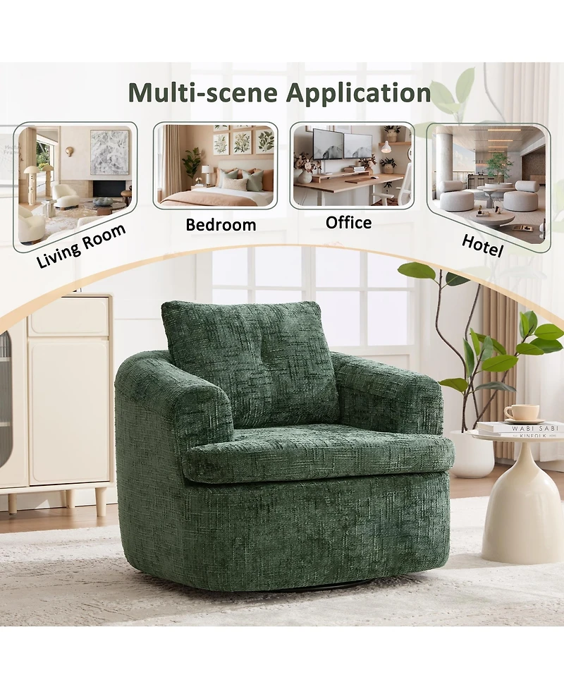 Rainsken 360degree(s) Swivel Sofa Chair, Chenille Fabric Accent Barrel Chair with Dual-layer Cushion Design, 36.6" Swivel Round Chair for Living Room