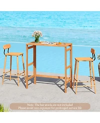 Gymax Acacia Wood Outdoor Bar Table Slatted Tabletop for Balcony Backyard Garden