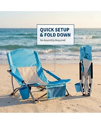 gaomon 2 Piece Portable Folding Low Beach Chair with Cup Holder, Storage Pocket for Camping, Beach, Travel