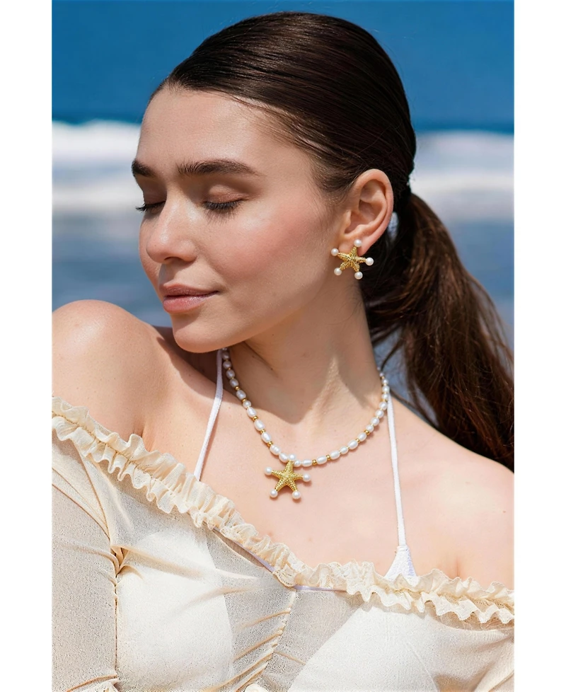 Classicharms Lila Starfish Keshi Pearl Pendant Necklace
