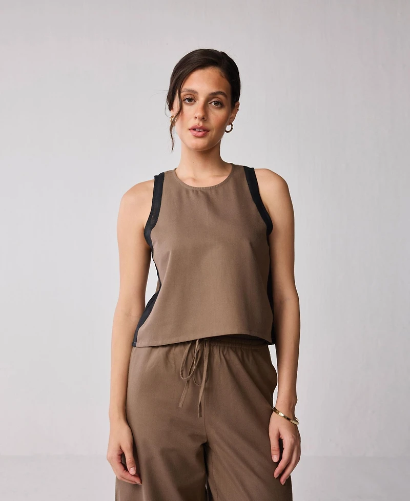 Reistor Women's Matching Set with Wide-leg Pants and Colorblock Top