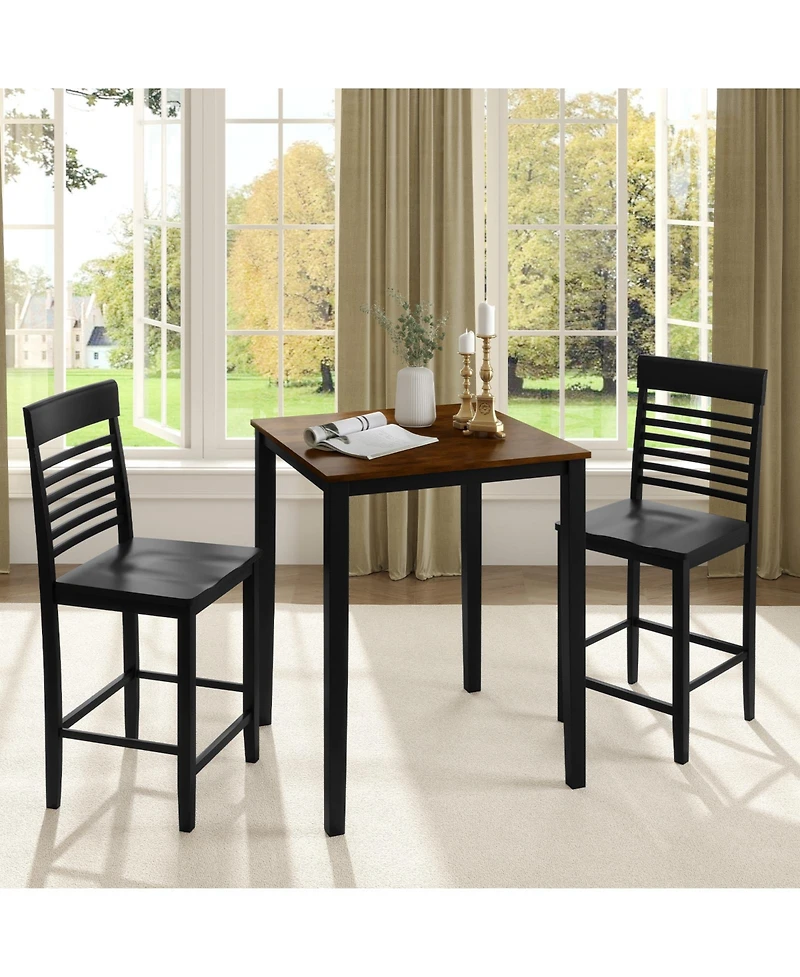 Slickblue 3 Piece Bar Height Dining Set for 2 with Footrest Wooden Frame