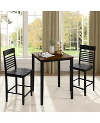 Slickblue 3 Piece Bar Height Dining Set for 2 with Footrest Wooden Frame