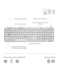 Logitech Mx Keys Full Size Scissor Keyboard for Pc and Mac - Pale Grey