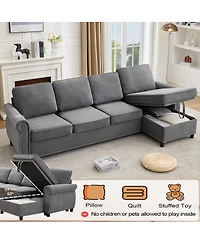 Streamdale Furniture 106.5" Modular L-Shape Sofa Bed with Charging and Storage
